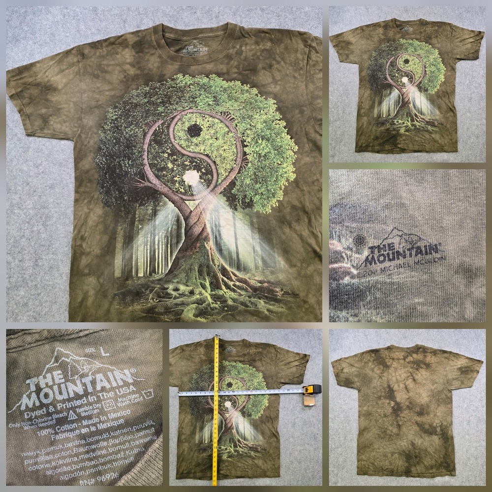 The Mountain T Shirt Mens Large Green Yin Yang Tree Of Life Graphic Nature Tee